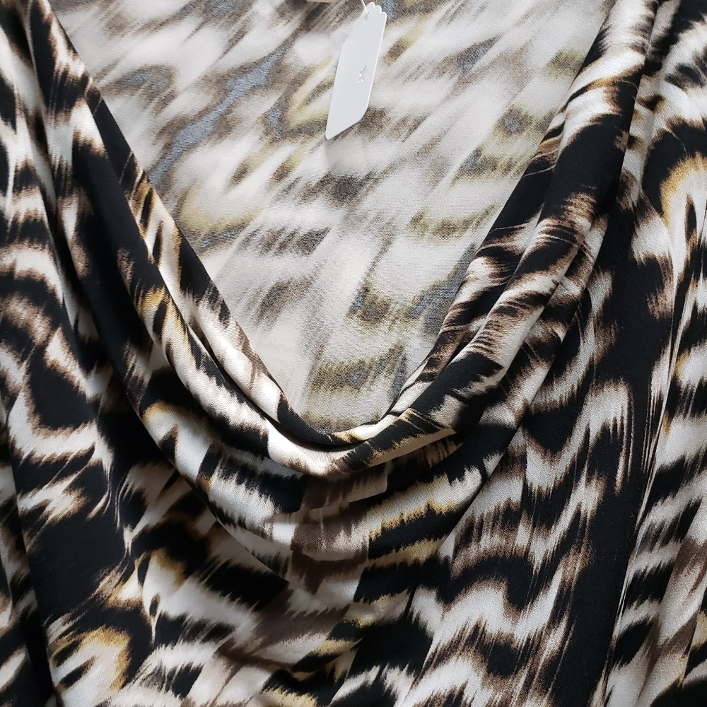 Calvin Klein XL Animal Print Cinch draw string waist Cowl Neck peplum hem blouse - Picture 5 of 8